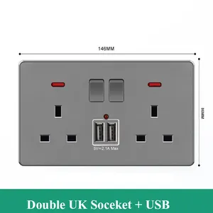 Роскошная британская стандартная настенная розетка серого цвета для ПК 13A британская розетка со светодиодным USB-индикатором розетка