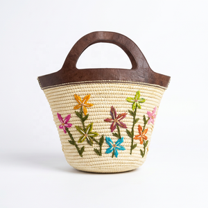 Handmade Raffia Straw Handbag Embroidered Flower Half <b>Moon</b> Shoulder Bag Beach Travel Purse for Women - Product Image 4