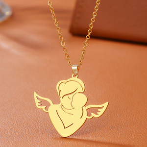 Collana con Ciondolo Regolabile da Donna per la Festa della Mamma, in Acciaio Inossidabile Placcato Oro 18K, con Ali e Catena a Bambù, Regalo per Mamma e Bambino - Product Image 6