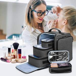 Trousse de maquillage de voyage multifonctionnelle, sac de maquillage en nylon tendance avec 4 pochettes intérieures amovibles à fermeture éclair, logo personnalisé - Product Image 3