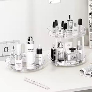 Organizador de maquillaje de plástico PET transparente giratorio de 360 °, estante de almacenamiento de cosméticos para uso doméstico - Product Image 1