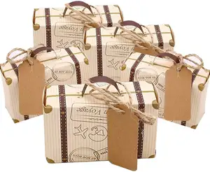 Mini maleta Favor caja maleta temática de viaje bolsa de regalo Vintage Cajas de caramelos de papel Kraft para boda, cumpleaños, despedida de soltera