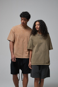 Kaos Pria Katun Tebal Sablon Grafis untuk Cetak DTG LOGO Kustom Ukuran Besar Acid Wash Regular Fit Tanpa Merek Contoh Pria - Product Image 2