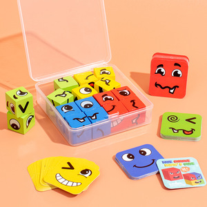 Hot Children's Educational Toy Face Expressions Matching Building Blocks Puzzles Wooden Parent-Child Interactive for Kids Unisex - Product Image 4