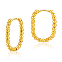Pendientes de Aro Ovalados con Cuentas Chapados en Oro de 18K para Mujer - Aros Delicados Tipo Huggie, Joyería Minimalista Resistente al Deslustre para Uso Diario