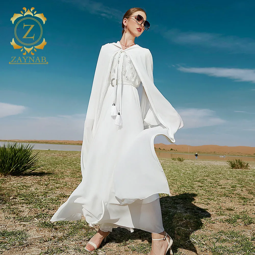 Zaynab ägyptische Jalabiya afrikanischen marok kanis chen Dubai Hochzeit Kaftans New White Cape und Kapuze für Frauen aus dem Nahen Osten
