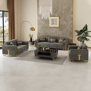 Muebles para el Hogar, Sofá de Terciopelo Gris para Sala de Estar, Diseño Chesterfield Moderno, Lujoso y Real con Patas Doradas - Product Image 5