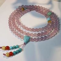 Bracelet de prière Mala 108 perles en pierre naturelle : Quartz Rose et Turquoise pour la guérison spirituelle