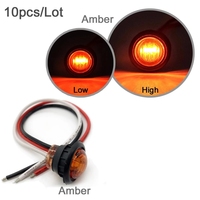 Feu de position latéral rond rouge ambre LED 12V 3LED 3/4 pouces étanche pour camion remorque, avec configuration à 3 fils, fonction haut/bas