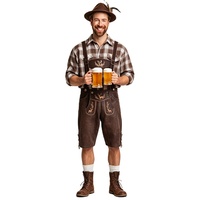 Chemise à carreaux marron pour homme, broderie cerf, ensemble complet Lederhosen marron foncé, chapeau en feutre, chaussettes, bottes, style bavarois pour l'Oktoberfest