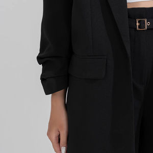 Pantalon droit taille moyenne pour femme été écologique respirant Spandex/coton plissé devant pantalon décontracté pleine longueur - Product Image 5