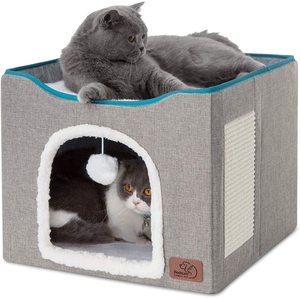 Maison pour <span class=keywords><strong>chat</strong></span> pliable 2-en-1, <span class=keywords><strong>cube</strong></span>, lit pour <span class=keywords><strong>chat</strong></span>, niche avec griffoir et jouet à suspendre, peluche douce, condo pour <span class=keywords><strong>chat</strong></span> d'intérieur - Product Image 2