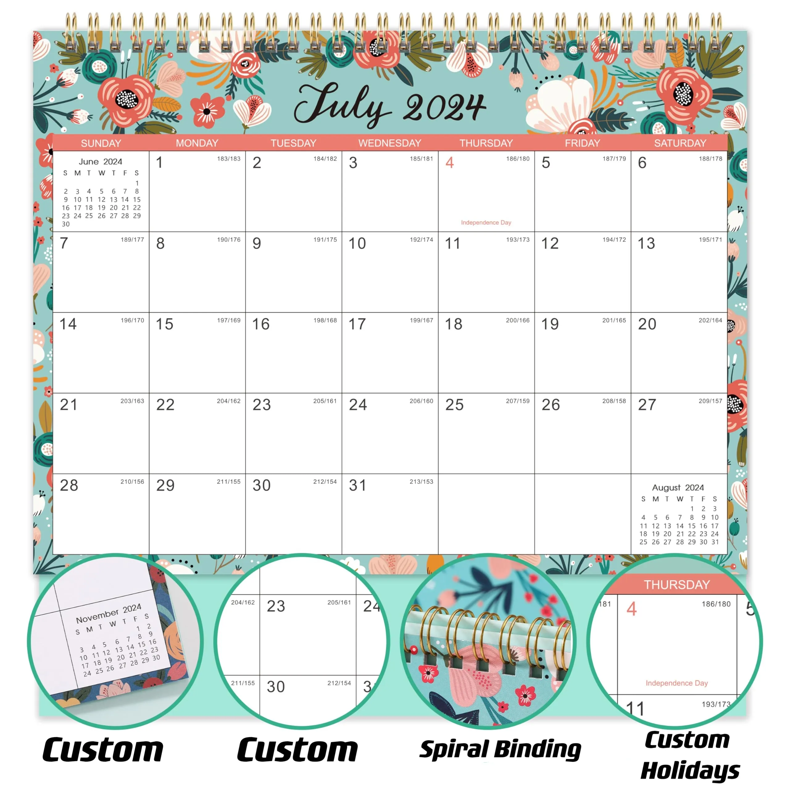 جدول جدول مطبوع يومي، شهري، أسبوعي، من Wire-O Stand Flip Desk Calendar 2024