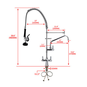 <span class=keywords><strong>Grifo</strong></span> de <span class=keywords><strong>cocina</strong></span> cromado con muelle, rociador de prelavado, comercial, de doble manija, agua fría y caliente - Product Image 3