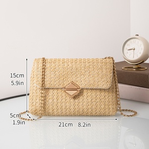 Nueva llegada de moda: Bolso de hombro de paja para mujer con cierre de diamante y cadena, estilo casual - Product Image 2
