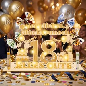 Wholesale Custom <b>Wooden</b> Led 18Th Money Gift Holder German Happy Birthday Table Decoration Party Supplies - Product Image 1