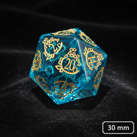 Dés à jouer D&D D20 en cristal K9 bleu, motif personnalisé, faits à la main, 16-24 mm, 1 pièce, ensemble de dés polyédriques en pierres précieuses pour RPG Dungeons and Dragons