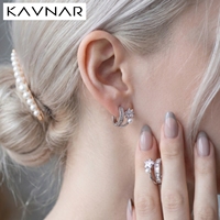 KAVNAR Boucles d'oreilles en laiton plaqué or blanc, argent 925, étoile CZ, perle élégante pour femme