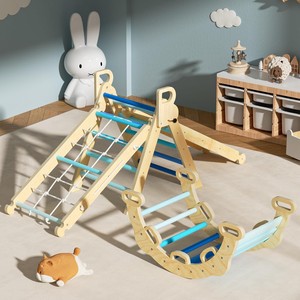 Estructura de juego de madera para escalar en interiores para niños de 4 a 6 años con escalera y puente de cuerda - Product Image 2