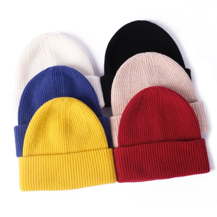 100% Wool Custom Unisex Beanies Multi-color Winter Warm Knitted Beanie Hat for Men and Women