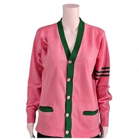 Personalizado | Alfa | Cárdigan para Mujer Sorority AKA, Colección Griega IND, Rosa Verde, Acrílico Tejido, Cuello en V, Transpirable, para Todas las Temporadas