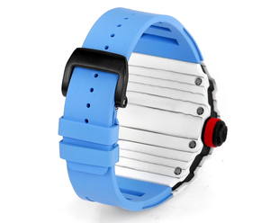 Reloj Mecánico Esqueleto con Forma de Tonneau 2026 para Hombre, Esfera Plateada y Negra, Reloj de Pulsera Deportivo con Correa de Silicona Azul - Product Image 6