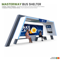 Abri de bus urbain moderne avec structure en aluminium, bande lumineuse LED et panneau publicitaire