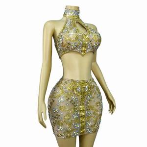 Conjunto de Top y Falda con Pedrería Brillante de Lujo para Danza de Xinjiang, para Mujer, Ideal para Escenario, Fiestas de Cumpleaños, Celebraciones, Cantantes y Bailarinas - Product Image 5