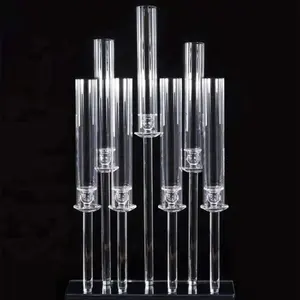 Wholesale 7 Heads Crystal Candle Holder Tall Cheap Center Pieces Wedding Decorations With Cylinder For Sale