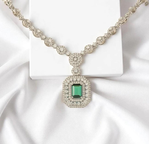 Emerald Style Moissanite 925 Silver Art Deco <b>Necklace</b> White Stones Bridal <b>Statement</b> Wedding Jewelry Elegant Design Style - Product Image 6