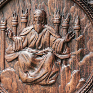 Relieve Redondo de Madera de Dios Todopoderoso, Arte Cristiano para Pared que Representa a Dios Padre en el Trono, para Iglesia, Capilla y Decoración del Hogar - Product Image 3