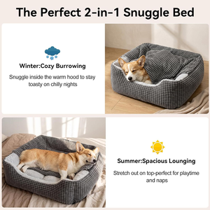 Yumuşak Yün Peluş Mağara Köpek Yatağı Sıcak Kapalı Kapüşonlu Örtü Rahat Yuva Kaymaz Taban Yıkanabilir XL Orta/Büyük Boy Köpekler İçin - Product Image 4