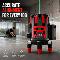 Niveau laser vert portable 5 lignes avec alarme sonore et lumineuse, auto-nivelant, avec base rotative à réglage fin pour travaux de rénovation