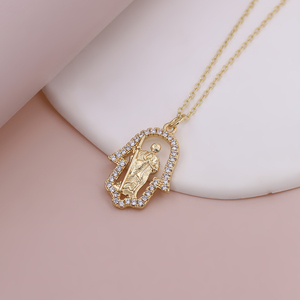 Collier Main de Fatima en Zircon Cubique <span class=keywords><strong>Micro</strong></span>-Pavé pour Anniversaire, Finition Longue Durée, Bijoux Catholiques en Gros - Product Image 4