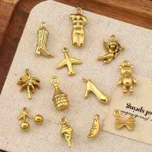 Ciondoli Mini in Acciaio Inossidabile Placcati <span class=keywords><strong>Oro</strong></span> 18K a Forma di Aeroplano, Donna, Corpo, Ciliegia, Stivali da Cowboy Western, per Creazione Gioielli Fai da Te - Product Image 2
