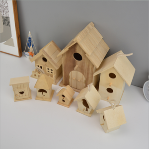 Jardin fait à la main décoratif nouveau extérieur bricolage boîte de nid d'oiseau bleu arbre suspendu cabanes d'oiseaux en bois inachevé en gros. - Product Image 5