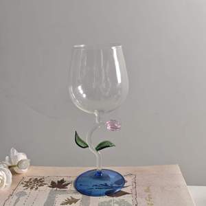 Copa de Vino <span class=keywords><strong>con</strong></span> Tallo en Forma de Rosa, Soplada a Mano, de Vidrio Coloreado, Decorativa, 350 ml, para Regalo de Boda, Bar, Bebidas - Product Image 2