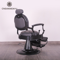 Chaise de barbier classique noir rétro robuste chaise en cuir de coupe antique hydraulique pour salon de beauté salon de coiffure meubles en acier
