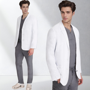 <span class=keywords><strong>Camice</strong></span> da Laboratorio Personalizzabile con Logo per Medici, in Spandex e Poliestere, Modello Core Essentials 28 Bianco, Vestibilità <span class=keywords><strong>Slim</strong></span> - Product Image 1