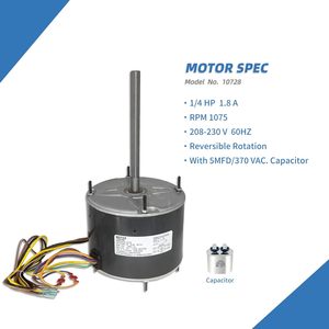 Moteur de ventilateur de condenseur 10728, remplace pour 10728, FSE1026S, <span class=keywords><strong>D909</strong></span>, 3728, W51-14CJA1-01, 1/4HP, 1075RPM, 208-230V - Product Image 2