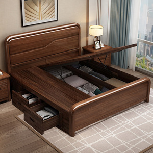 Solid Wood Bed 1.8m Double Storage Bed Master Bedroom Wedding Bed 1.5m High Box Bed - Product Image 4