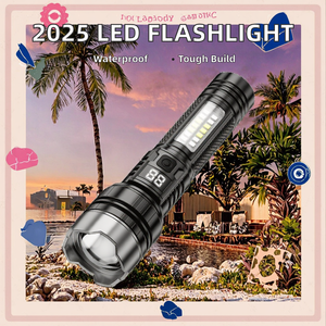 2025 torche extérieure Rechargeable haute endurance forte lumière LED affichage numérique <span class=keywords><strong>Zoom</strong></span> ABS étanche rouge bleu <span class=keywords><strong>Flash</strong></span> transfrontalier - Product Image 2