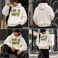 Sweat à capuche streetwear épais avec logo graphique personnalisé sérigraphié, haute qualité OEM, faible MOQ, 380 GSM, blanc, coupe oversize