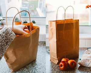 Sac fourre-tout en papier kraft personnalisé en gros pour OEM, matériaux recyclés, poignée à patch, logo personnalisé, promotion d'exposition, vente rapide, cadeau à emporter - Product Image 6
