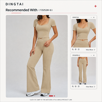 Ensemble de yoga effet seconde peau pour femme, haut à manches courtes et leggings évasés, 2 pièces, rembourré, anti-humidité, coupe ajustée, pour la course, la gym et le fitness