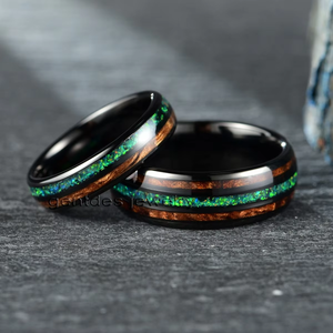 Bijoux pour hommes Bague de mariage personnalisée 6MM incrustation de tungstène Bague en opale concassée et en bois Bague de fiançailles pour femmes Bague de couple - Product Image 5