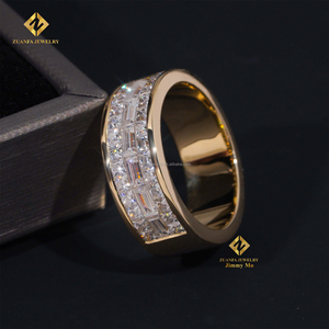 Cadeau d'anniversaire bijoux 10k or jaune VVS1 D couleur émeraude + princesse Moissanite diamant demi-bande bague de fiançailles hommes - Product Image 5
