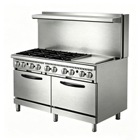 Cuisinière professionnelle autonome en acier inoxydable, 6 brûleurs à gaz, avec plaque de cuisson et four intégrés