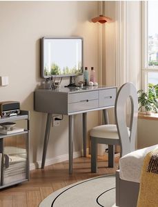 <span class=keywords><strong>Coiffeuse</strong></span> en bois massif pour petites chambres, style <span class=keywords><strong>scandinave</strong></span>, unité de rangement minimaliste avec miroir intégré - Product Image 6