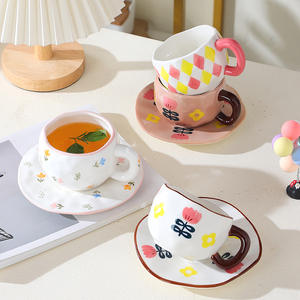 بيضة سيراميك رفيعة المظهر طقم رسم لاتي مرسومة يدويًا على الطراز الياباني شاي بعد الظهر بتصميم كرتون منزلي - Product Image 4